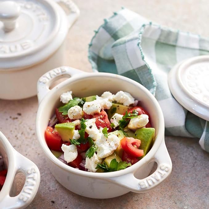 STAUB Ceramic Dutch Oven 3-piece Mini Round Cocotte, White