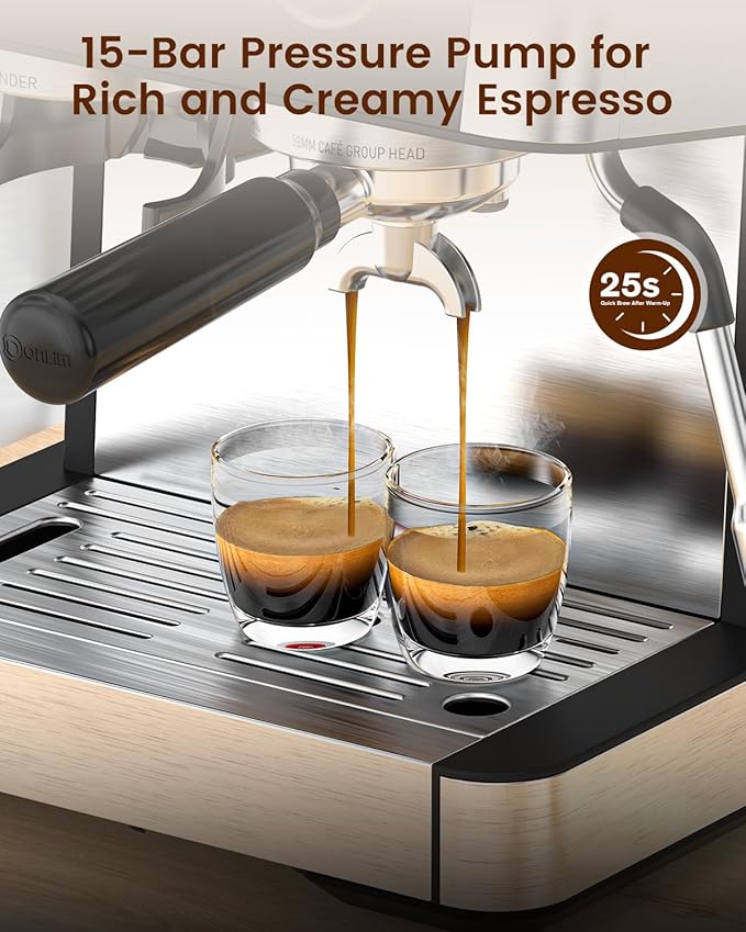 Espresso Machine 15 Bar with Built-in Anti-Clog Coffee Grinder,Stainless Steel Coffee Maker with 77.8 oz Removable Water Tank for Cappuccino/Latte,Home&Office,Black
