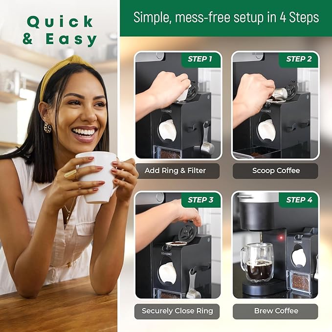 SavePod Coffee Pod Maker with Reusable Coffee Pods, Compatible with Keurig and K-Cup Coffee Machines, Smart, Easy to Use & Convenient (Black, Small)