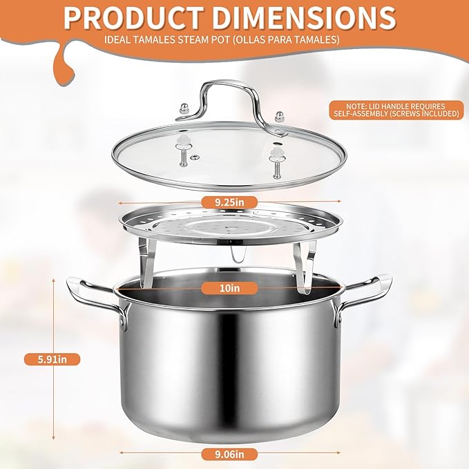 Ollas Para Tamales, 5.5 Quart Stock Pot with Steamer Insert and Glass Lid, Stainless Steel Steamer Pot, with Multi-Hole Vaporera, Large Capacity Cookware for Even Cooking, Ideal for Steaming Tamales