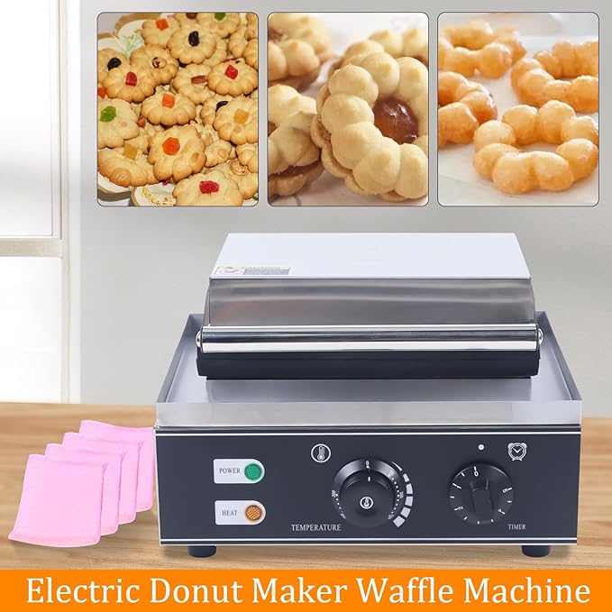 Donut Maker 1500W Donut Waffle Baking Machine Commercial Set 5 Dounts Maker Waffle Maker Non Stick Plates Detachable Dessert Toaster Perfect for Breakfast Dessert Shop