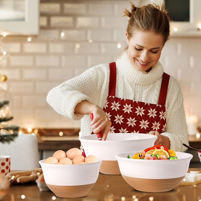 HASENSE Mixing Bowls, Large Ceramic Salad Bowls 2.1/1.5/1.0 Qt, Versatile Serving Bowls for Cooking, Baking, Salad Mixing, Prepping, Nesting White Bowl Set, Dishwasher Safe, Set of 3