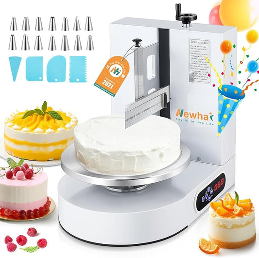 Newhai Automatic Cake Spreading Machine Electric Cake Decorating Machine Cream Smoothing Coating Machine 110V US for 4-12 inch Cakes