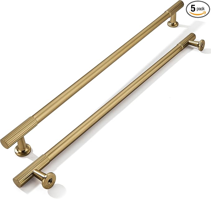 khtumeware 12 Inch Hole Center 5 Pack Champagne Bronze Heavy Duty Solid Satin Brass Cabinet Pulls, Kitchen Drawer Handles, for Dresser cabinets, cabinets