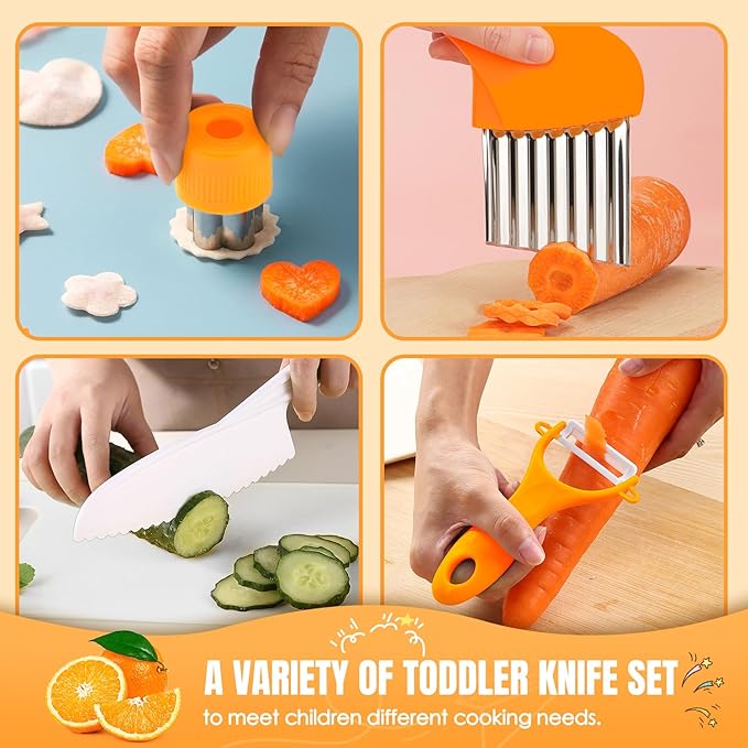 Kids Cooking Sets Real, Kids Cooking and Baking Gift Set with Storage Case Timer Kid Safe Knives Cutting Board, Toddler Real Kitchen Accessories, Birthday Gifts for Girls Boys Age 3 - 8