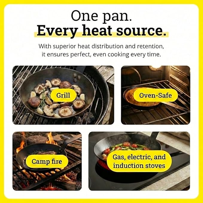 Lodge Pre-Seasoned Carbon Steel Skillet - Use in the Oven, on the Stove, on the Grill, or Over a Campfire - 8 Inch