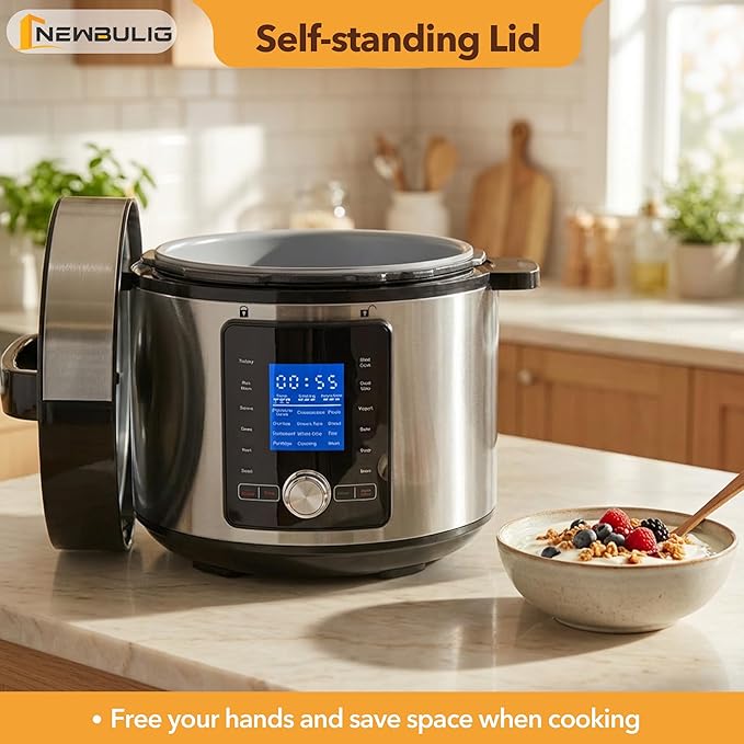 NEWBULIG 6.3 Quart Electric Pressure Cooker, Stainless Steel Multi Cooker Pressure, 24-in-1 Slow Cooker for Rice, Meat Stew, Porridge, Multigrain, Soup, Bean, Bake, Steam, Yogurt Maker