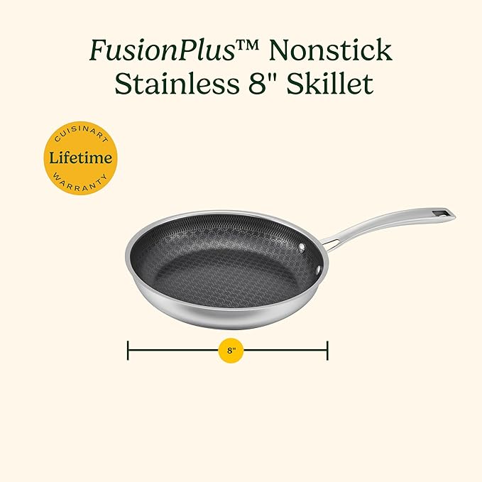 Cuisinart FusionPlus Nonstick Stainless Steel Cookware, 8-inch Skillet with PFAS-Free PURELYSEAR Ceramic Technology, Scratch Proof, Cool Grip Handles, Dishwasher Safe, FPS22-20