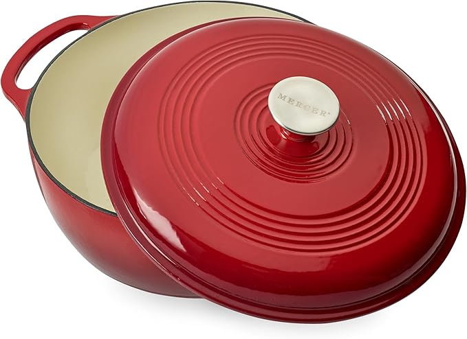 Mercer Culinary Enameled Cast Iron Round Dutch Oven, 6 qt., Red