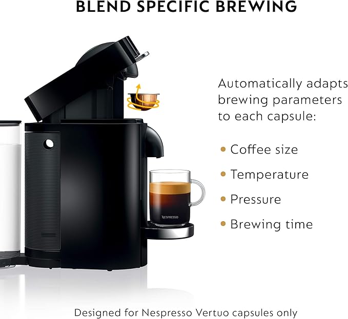 Nespresso VertuoPlus Deluxe Coffee and Espresso Machine Bundle with Aeroccino Milk Frother by De'Longhi, Black