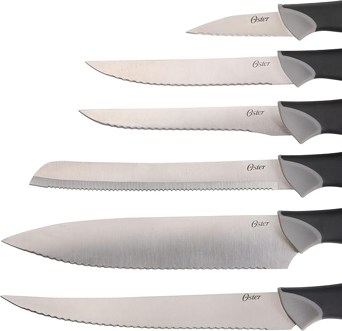 Oster Lindbergh 14 Piece Stainless Steel Cutlery Kitchen Knife Block Set, Black - Cuchillos Para Cocina