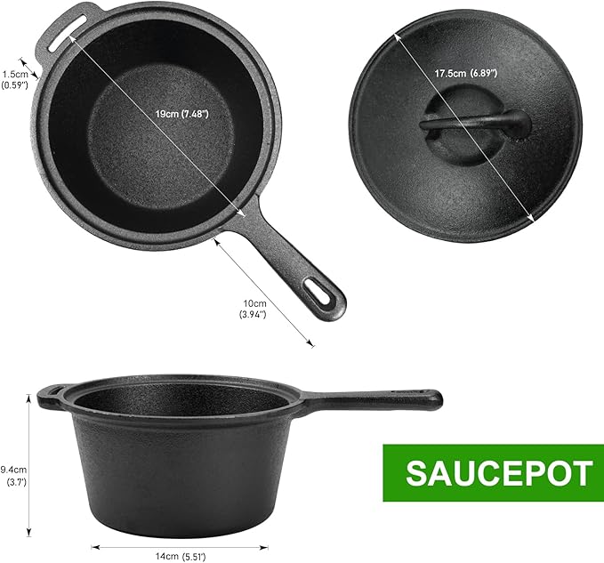 8 Piece Cast Iron Pots and Pans Set Cast Iron Skillets Bakeware And Square Grill Pan Camping Kitchen Cookware