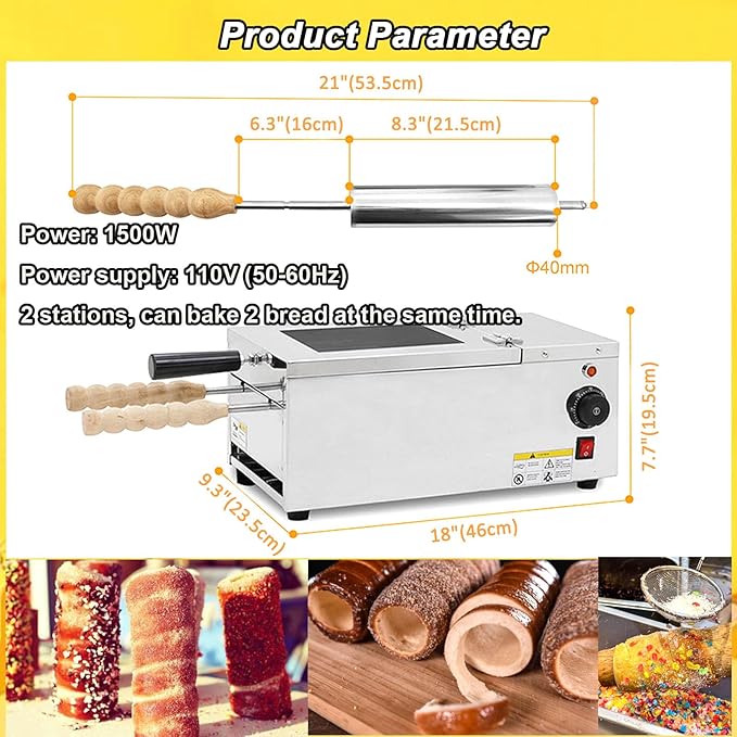 INTBUYING Chimney Cake Machine, Chimney Cake Roll Oven Maker, Stainless Steel Chimney Cake Oven Machine, with 2pcs Baking Tools and Wooden Handles for Commercial and Home Use, 110V