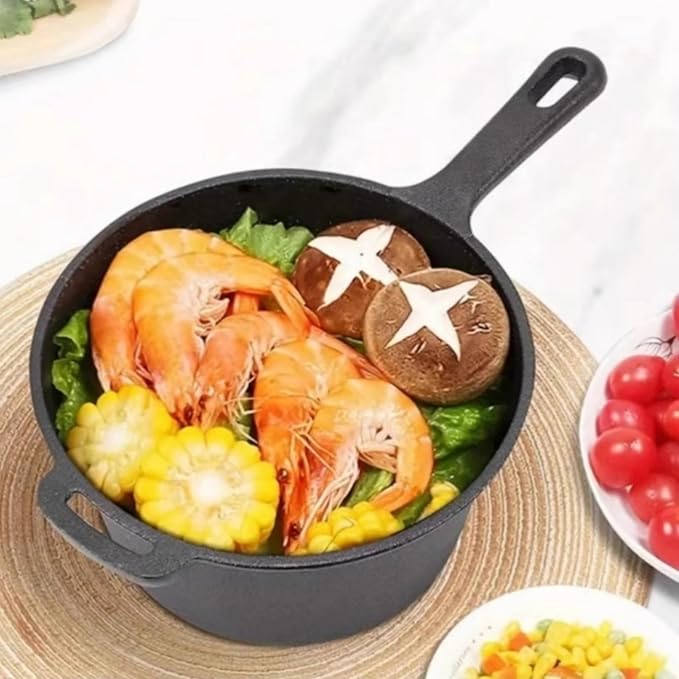 2 Quart Cast Iron Sauce Pan with Lid, Handle and Handlesleeve Small Cast Iron Pot Kitchen Cookware for All Cooktops Making Pasta Sauce, Soup, Milk