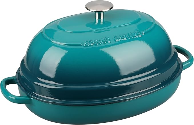 Enameled Oval Cast Iron Dutch Oven Pot with Lid, Bread Dutch Oven for Sourdough Bread Baking, Dutch Oven Bread, Bread Oven, 6QT, Darkcyan