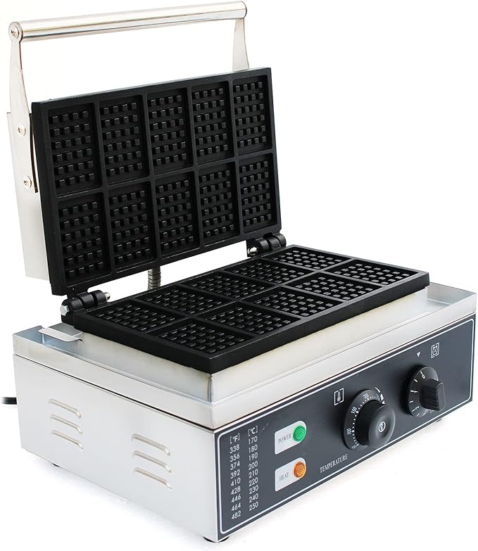 Commercial Non-Stick 110V Electric 10-Slice Waffle Maker Baking Machine, Non-Stick Commercial Electric Waffle Maker, Electric Indoor Waffle Maker Bread Maker with Non-Stick Cast Iron Pan