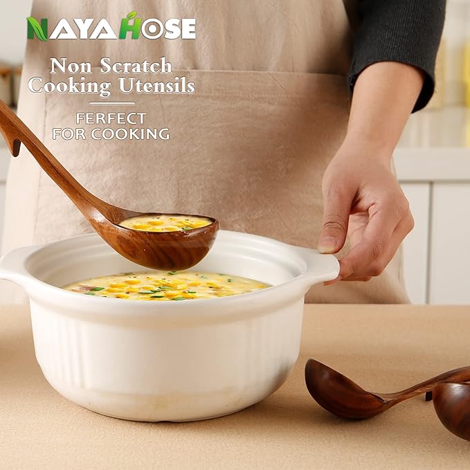 Wooden Ladle for Soup, 3Size Natural Teak Wooden Spoons for Cooking, Non-Stick Wood Spoon, Wood Cooking Spoons, Wooden Soup Spoons, Kitchen Utensils Spoons Sets