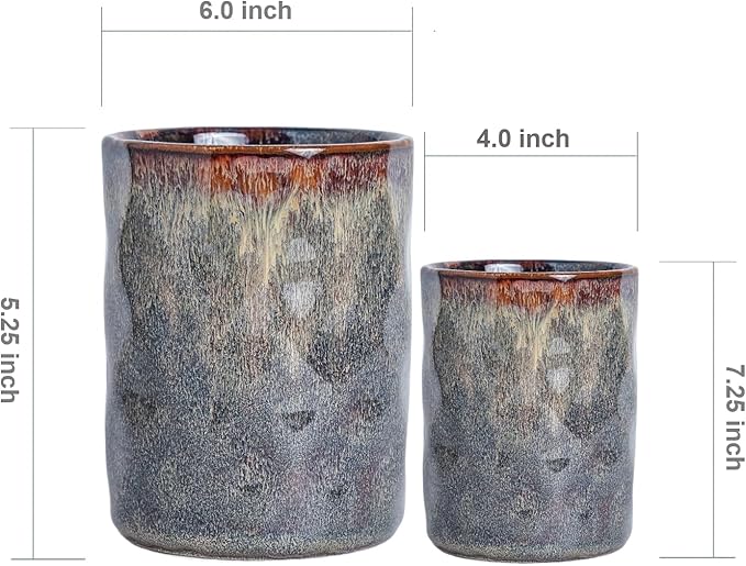 Utensil Holder, 7.25"+5.25" Ceramic Kitchen Utensil Holder for Countertop, Large Cooking Utensil Crocks Gift for Mother's Day, Home Kitchen Decor, Parties,Set of 2, Caramel Brown