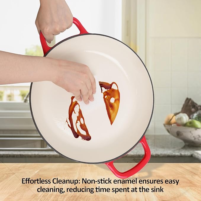 Enameled Cast Iron Dutch Oven, 3.8 Quart Dutch Oven Pot with Lid, Non Stick Cast Iron Pot, Round Oven Safe up to 500°F, Use for Marinate, Cook, Bake and Serve – Gradient Red