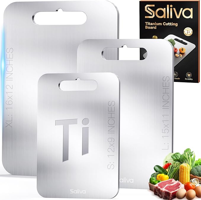 3pcs Titanium Cutting Boards for Kitchen, Titanium Cutting Board Set of 3, Double Sided Non Toxic Chopping Boards, Hygiene Durable, Dishwasher Safe, Easy To Clean, for Meat, Fruit, Vegetables (S+M+L)