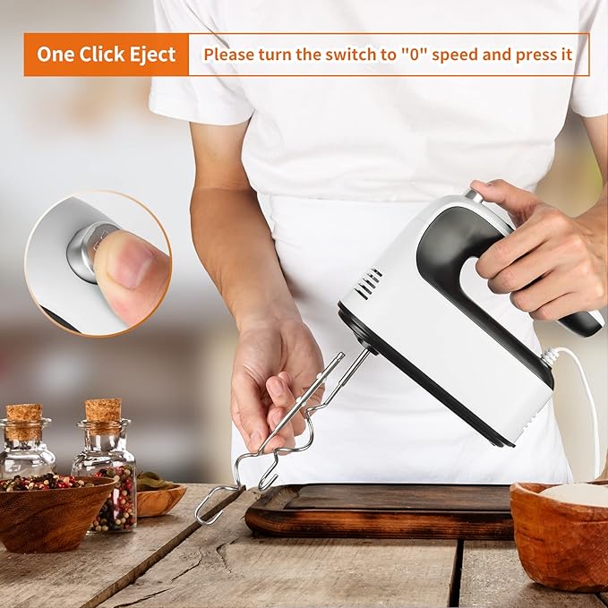 9-Speed Digital Hand Mixer Electric, 400W Powerful DC Motor, Hand Mixer Electric Handheld with Snap-On Storage Case, 5 Stainless Steel Accessories, Beaters, Dough Hooks, Whisk(White/Black)