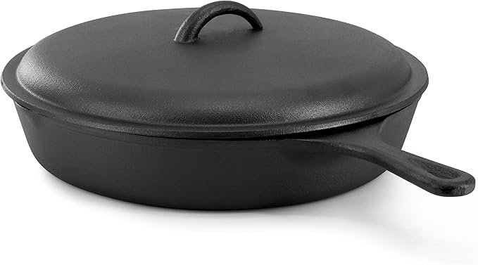 Megachef 12 Inch Pre-Seasoned Cast Iron Skillet with Cast Iron Lid