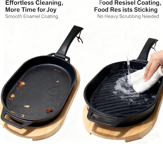 JIN BETTER GRILL PARTS New Skillet with Insulated Wooden Cushion and Removable Handle Compatible with Gas Cooktops and Grills