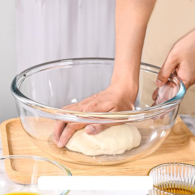 6.2QT Large Glass Mixing Bowl with Lid, Clear Glass Salad Cooking Bowls for Sourdough, Salad and Storage Prepping and Baking Food Storage Set