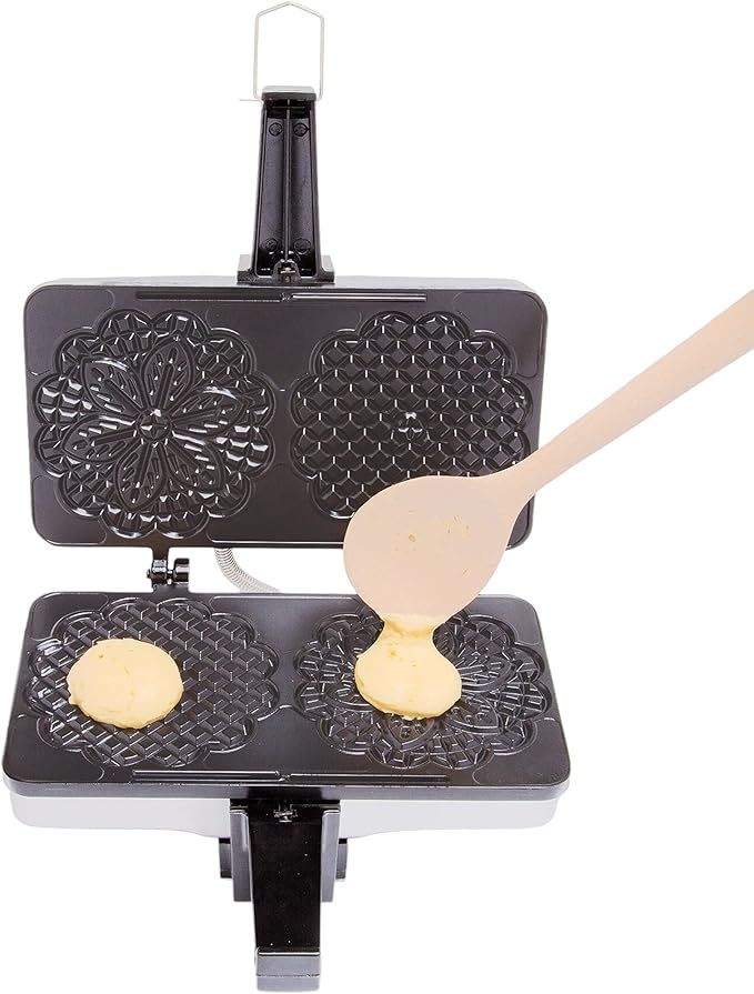 Pizzelle Maker- Non-Stick Electric Baker Press Makes Two 5-Inch Cookies at Once, Even Heating Plates- Must Have Party Baking Supplies- Italian Easter Dessert Treat Making w Recipe Guide- Gift for Her