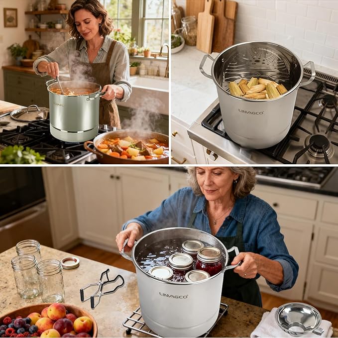 LINMAGCO Canning Supplies Starter Kit - Canning Pot, Water Bath Canner with Lid, Steam Canner with Rack