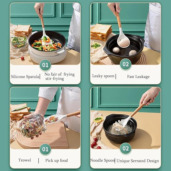 Kitchen Utensils Set,Caliamary 19 PCS Cooking Utensils Set with 360° Rotating Holder,Non-Stick Heat Resistan Kitchen Tools and Gadgets with Anti-slip Handle,Silicone One-Piece Molding (White)