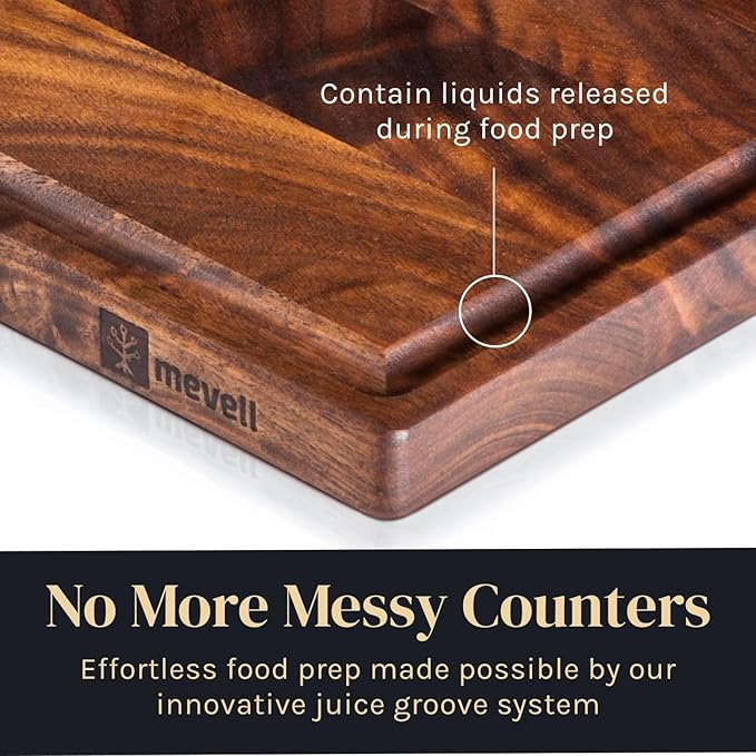 Walnut Wood Cutting Board for Kitchen, Reversible Wooden Cutting Board With Juice Grooves - Chopping Board, Charcuterie Serving Tray Made in Canada (Walnut, 17x11x0.75)