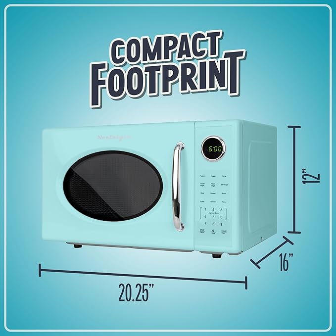 Nostalgia Retro 1000W Microwave Oven 1.1 Cu Ft Capacity – Child Safety Lock, 8 Auto-Cook Settings – Countertop Kitchen Appliance – Aqua