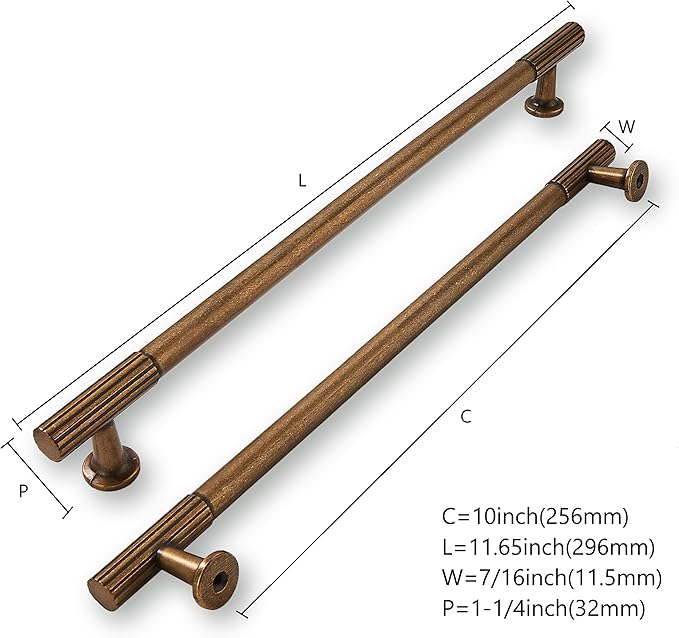 khtumeware 10 Inch Hole Center 5 Pack,Antique Brass Cabinet Pulls Heavy Duty Soild Vintage Brass Kitchen Drawer Handles Antique Bronze Cabinet Hardware for Cupboard Drawer Handles Dresser Pulls