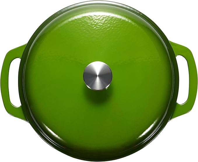 Amazon Basics Enameled Cast Iron Dutch Oven Pot with Lid, Oven Safe, Heavy-Duty, Dual Handles for Baking, Roasting, Stews, Easy to Clean, 7.3-Quart, Green