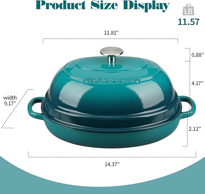 Enameled Oval Cast Iron Dutch Oven Pot with Lid, Bread Dutch Oven for Sourdough Bread Baking, Dutch Oven Bread, Bread Oven, 6QT, Darkcyan