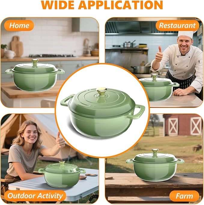 ROVSUN Enameled Cast Iron Round Dutch Oven, 7.5QT Pot with Lid &Dual Handles with Silicone Gloves,Oven Safe up to 500°F, Heavy-Duty Pre-Seasoned Cookware for Bread Baking, Braising, Stews, Roasting, Sage Green