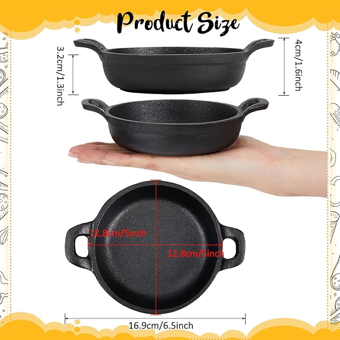20 Pack Mini Cast Iron Skillets 5 x 5 x 1.3 Inch Cast Iron Pan Small Ramekin Set Black Casserole Dish Cookware Oven Safe Mini Skillets for Kitchen Indoor Outdoor Picnic