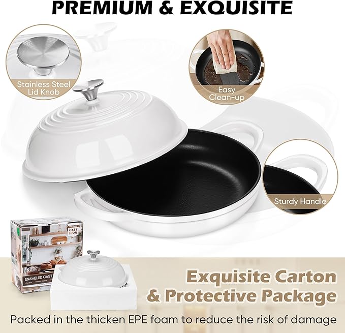 Bread Dutch Oven for Sourdough Baking (5.5 QT), Joyfair Enameled Cast Iron Dutch Oven Pot with Lid, Sourdough Bread Pan with Heavy Duty Dual Handles, Non-Stick & Even Heat, Oven-safe up to 500°F White