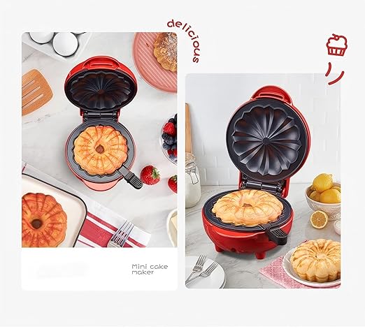Cake Maker Lava Cake Maker Mini Donut Maker Waffle Maker Pancakes Maker Machine for Breakfast, Snacks, Desserts Non-stick Surface, Cake Machine, Double-sided Heating, White
