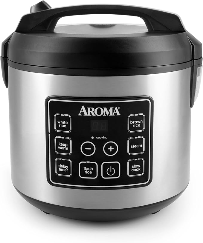 AROMA® 20-Cup (Cooked) / 10-Cup (Uncooked) Digital Rice Cooker, Multicooker, Slow Cooker, Steamer, Flash Rice, Keep Warm, Sensor Logic® Technology, Stainless Steel Exterior
