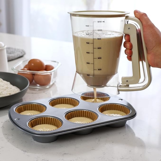 Premium Batter Dispenser for Pancakes, Cupcakes, Crepes, Waffles, Muffins, Griddle Breakfast Accessory, baking tool
