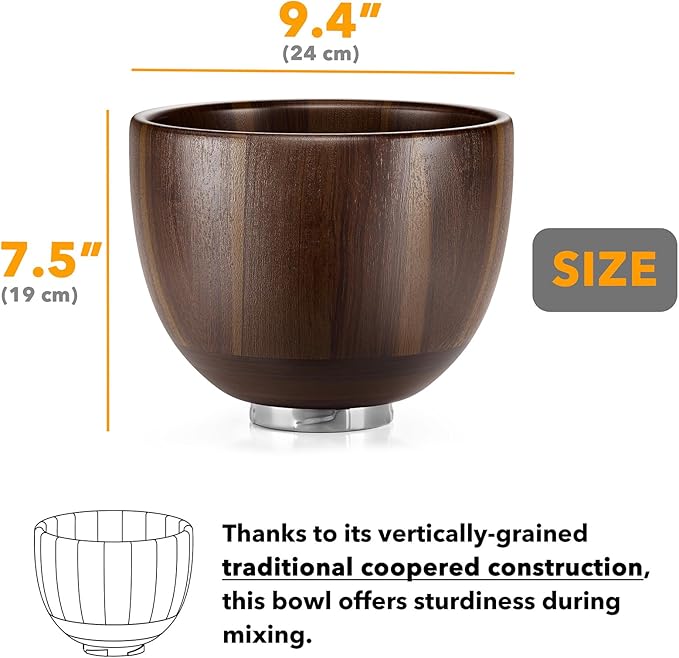 SpaceAid Wooden Bowl for Mixer - Kitchen Space Aid Acacia Wood Mixing Bowls Holder for Stand Mixer, Compatible with 4.5 & 5 QT Tilt-Head Models Kitchen, Natural Wood