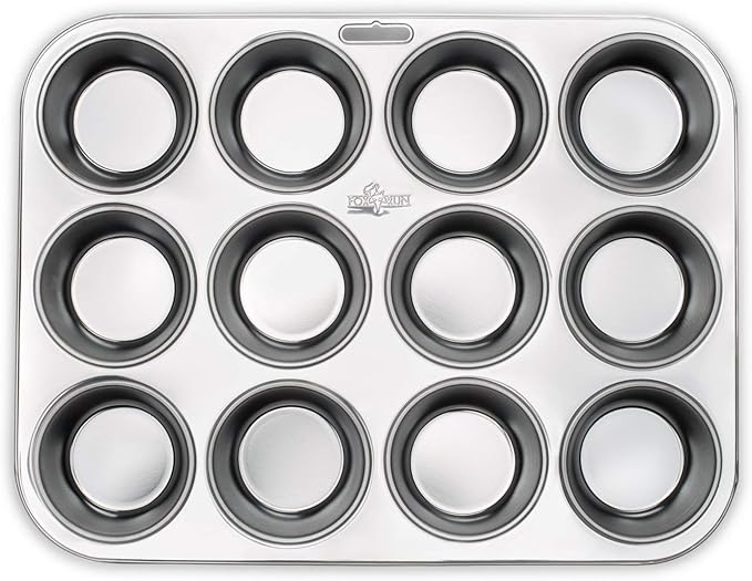 Fox Run Muffin and Cupcake Pan, 12 Standard Cup, Stainless Steel