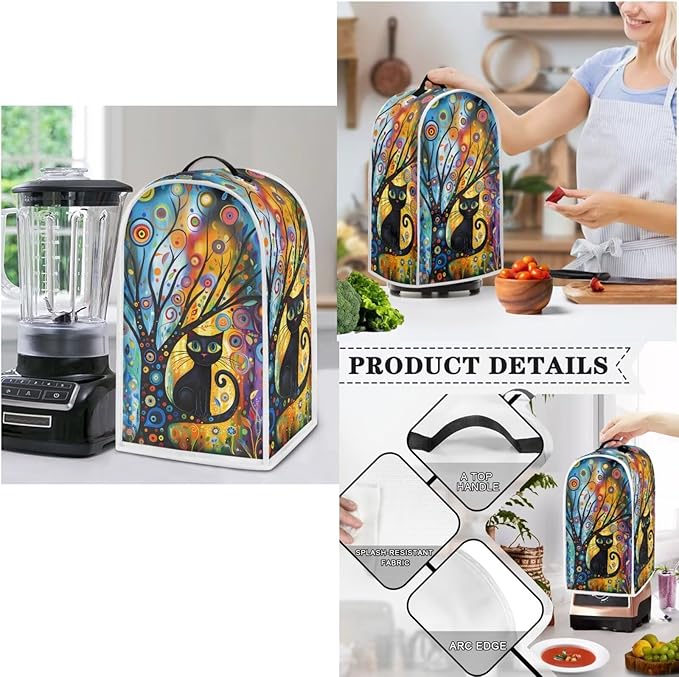 Modern Art Cat Slow Cooker Cover Toaster Covers Stand Mixer Cover Set of 3,Black Cat 4 Slice Toaster Cover Stain Resistant Blender Cover for Home Kitchen Decor (Blue)