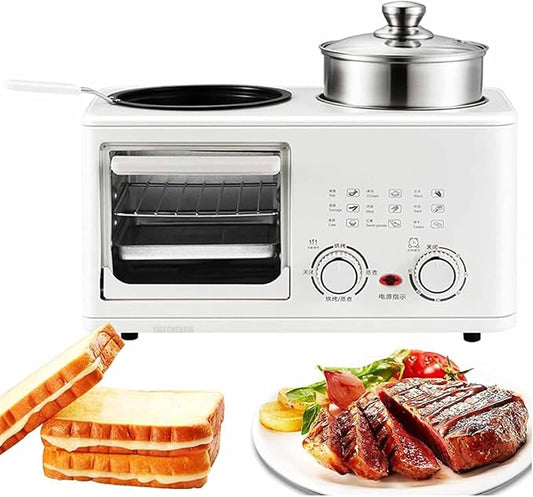White,8L Stainless Steel Air Fryer Oven Combo with Steamer and Baking Tray, Suitable for Bread, Pizza, and Tarts