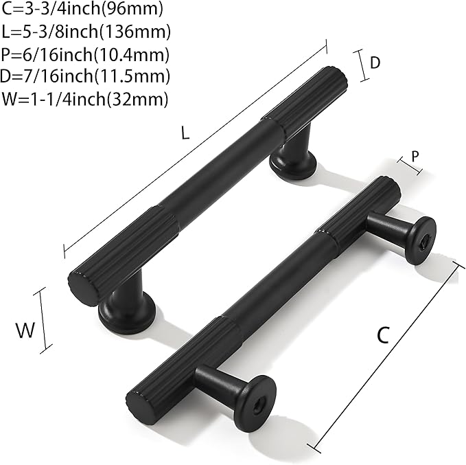 khtumeware 3-3/4 Inch Hole Center 10 Pack Matte Black Heavy Duty Solid Cabinet Pulls, Kitchen Drawer Handles, for Dresser cabinets, cabinets