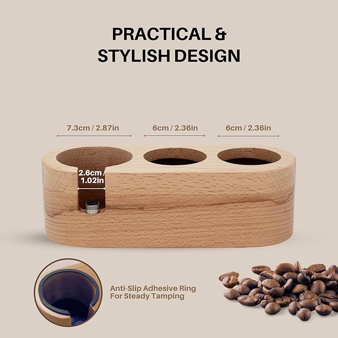 Espresso Tamping Station, ROAST & REVEL, 58MM Portafilter Espresso Accessories, Beech Wood Organizer, Espresso Station, Coffee Tamper Station for Countertop