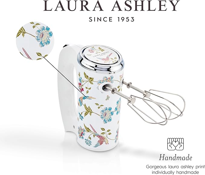 Laura Ashley Hand Mixer Electric Handheld 200W - Hand Held Electric Whisk with 5 Variable Speeds - Hand Mixers with Durable Stainless Steel Beaters - Easy to Clean Light Weight Cake Mixer for Baking