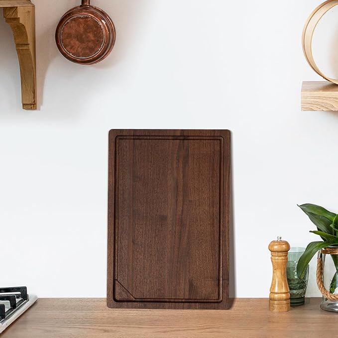 Heimlove Walnut Wood Cutting Board for Kitchen, 17"x11" Reversible Wooden Chopping Board with Deep Juice Grooves and Handles, Natural Walnut Wood Cutting Board for Chopping, Cheese, Vegetables